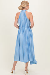 Light Blue Pleated Halter Dress