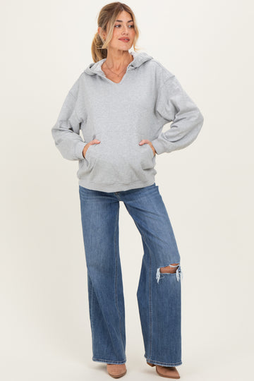 Heather Grey Split Neckline Maternity Hoodie