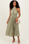 Light Olive Pleated Halter Dress
