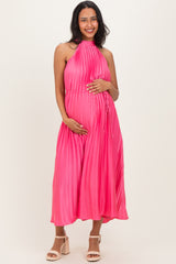 Fuchsia Pleated Maternity Halter Dress