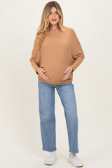 Camel Ribbed Maternity Dolman Top