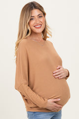 Camel Ribbed Maternity Dolman Top