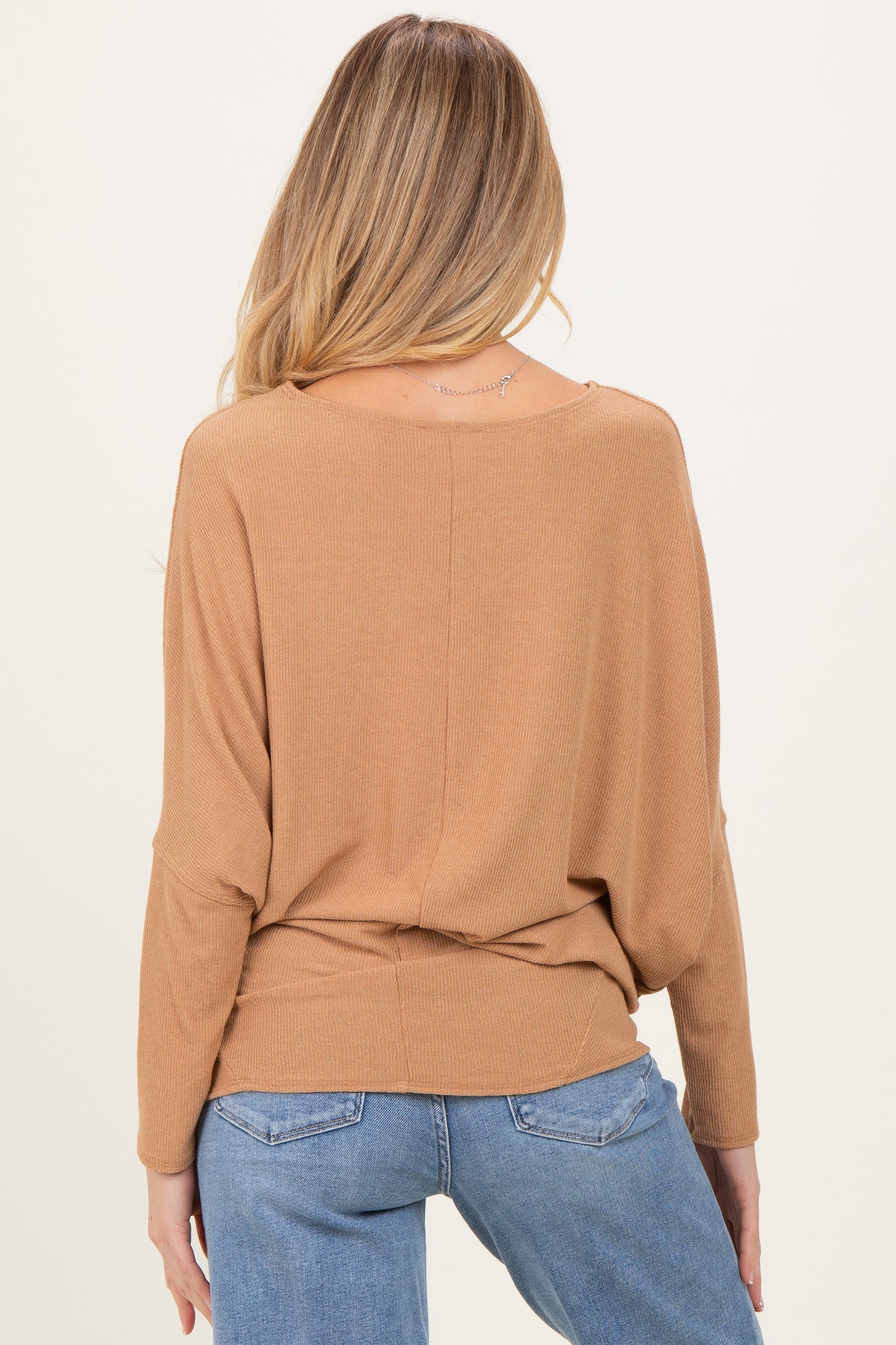 Camel Ribbed Maternity Dolman Top