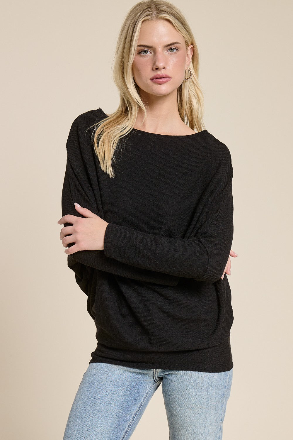 Black Ribbed Maternity Dolman Top
