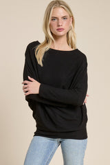 Black Ribbed Maternity Dolman Top