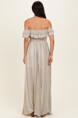 Beige Ruffle Off Shoulder Maxi Dress
