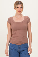 Mocha Ribbed Rounded Square Neck Top