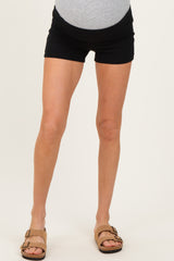 Black Foldover Waistband Maternity Shorts