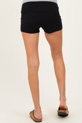 Black Foldover Waistband Maternity Shorts