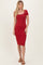 Red Square Neck Side Slit Midi Dress