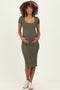 Olive Square Neck Side Slit Maternity Midi Dress