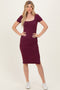 Wine Square Neck Side Slit Midi Dress