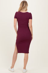 Wine Square Neck Side Slit Midi Dress
