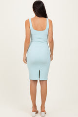 Light Blue Ribbed Square Neck Tank Dress