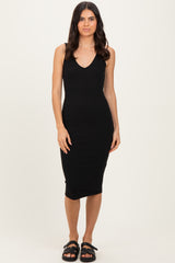 Black Ribbed Knit V-Neck Maternity Tank Dress