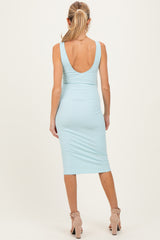 Light Blue Ribbed Knit V-Neck Maternity Tank Dress