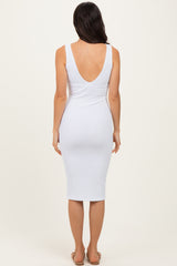White Ribbed Knit V-Neck Tank Dress