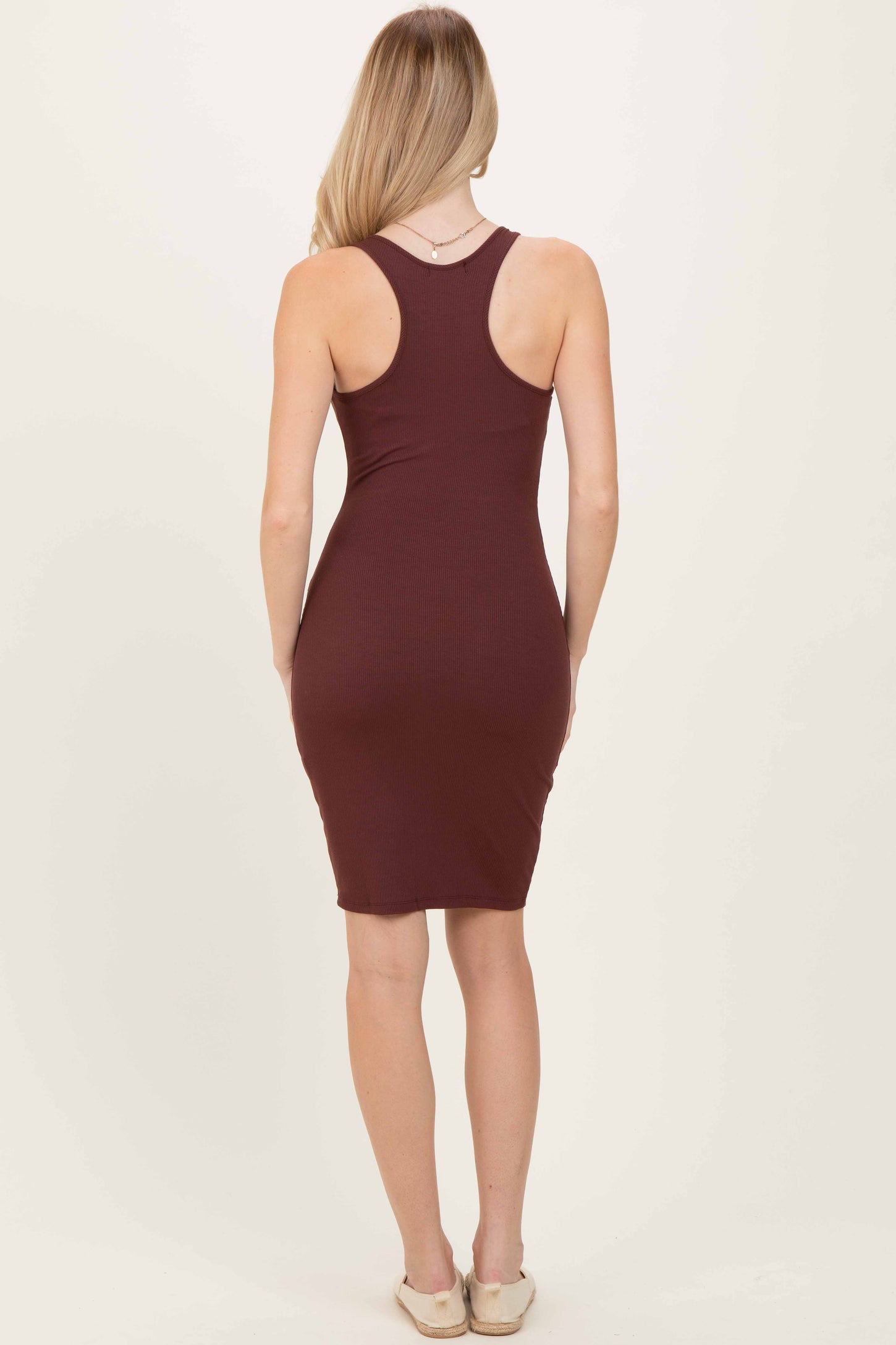 Brown Rib Knit Sleeveless Dress