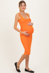 Orange Square Neck Maternity Tank Dress