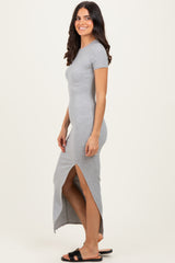 Heather Grey Short Sleeve High Slit Maxi Dress