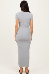 Heather Grey Short Sleeve High Slit Maxi Dress