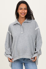 Heather Grey Snap Button Pullover Henley Maternity Sweatshirt