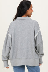 Heather Grey Snap Button Pullover Henley Maternity Sweatshirt