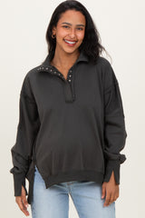 Charcoal Snap Button Pullover Henley Maternity Sweatshirt