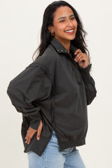 Charcoal Snap Button Pullover Henley Maternity Sweatshirt