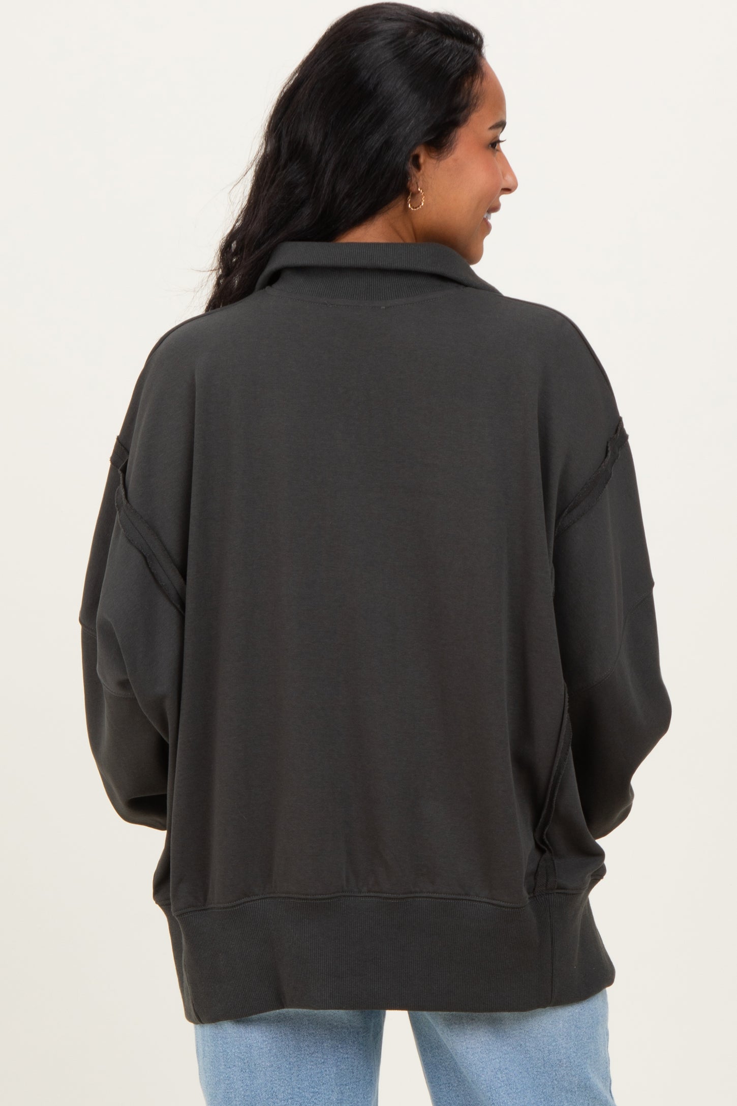 Charcoal Snap Button Pullover Henley Maternity Sweatshirt