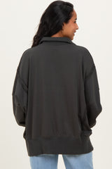 Charcoal Snap Button Pullover Henley Maternity Sweatshirt