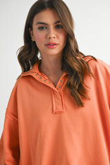 Orange Snap Button Pullover Henley Sweatshirt