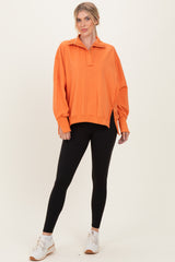 Orange Snap Button Pullover Henley Sweatshirt