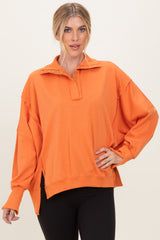 Orange Snap Button Pullover Henley Sweatshirt