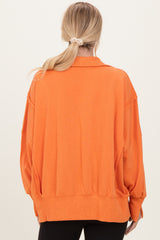Orange Snap Button Pullover Henley Sweatshirt