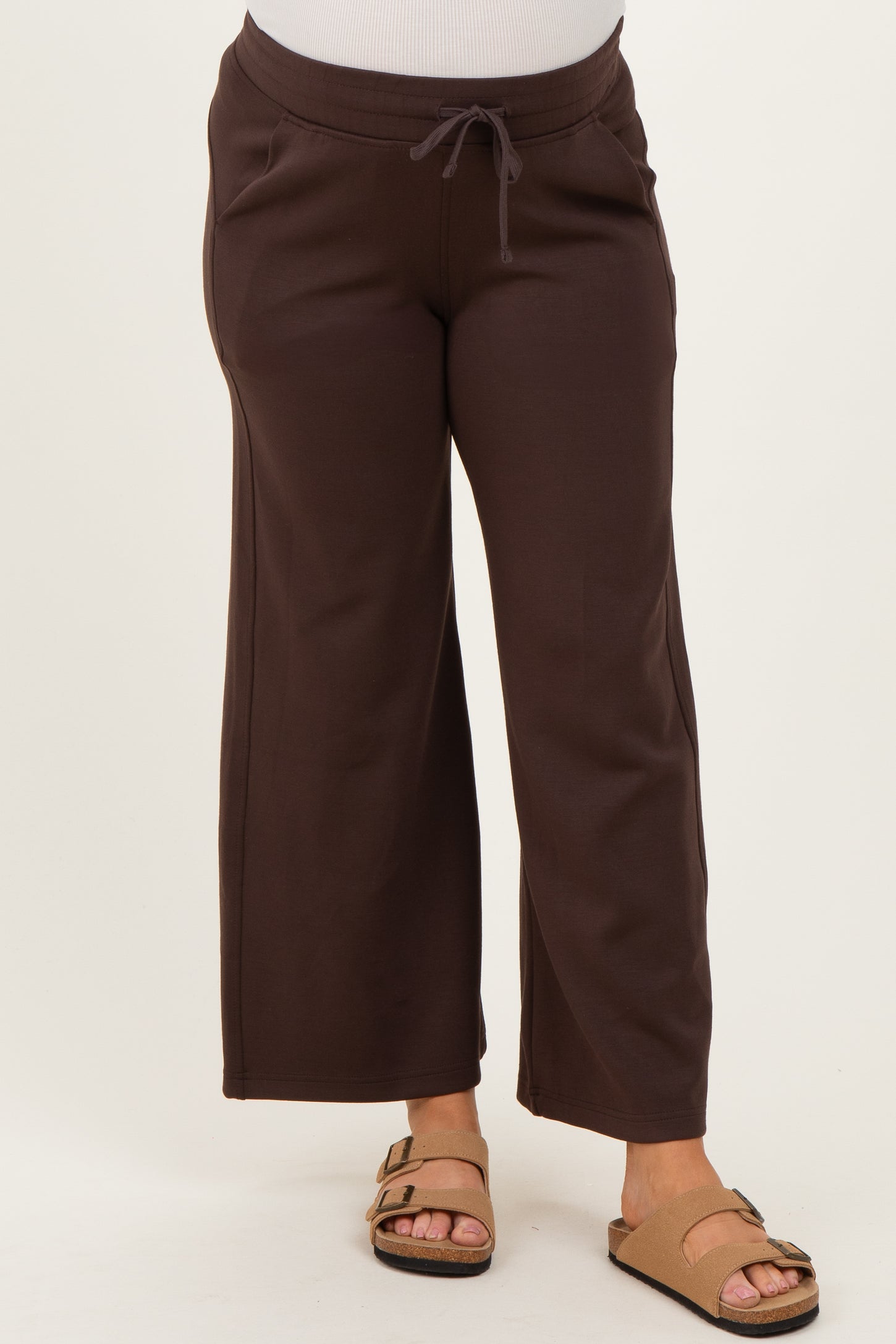 Dark Mocha Ankle Wide Leg Maternity Lounge Pants