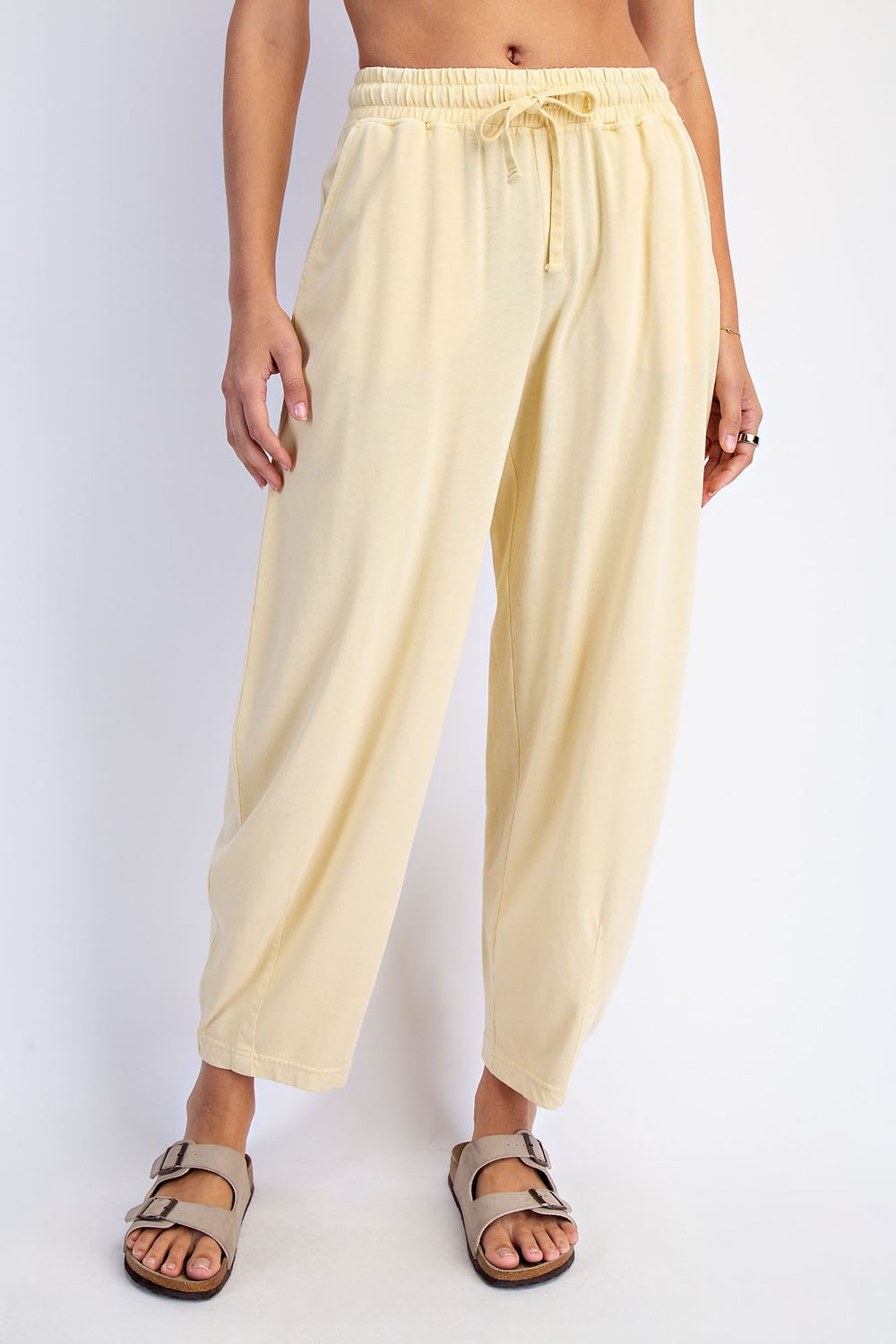Yellow Mineral Wash Barrel Leg Lounge Pants