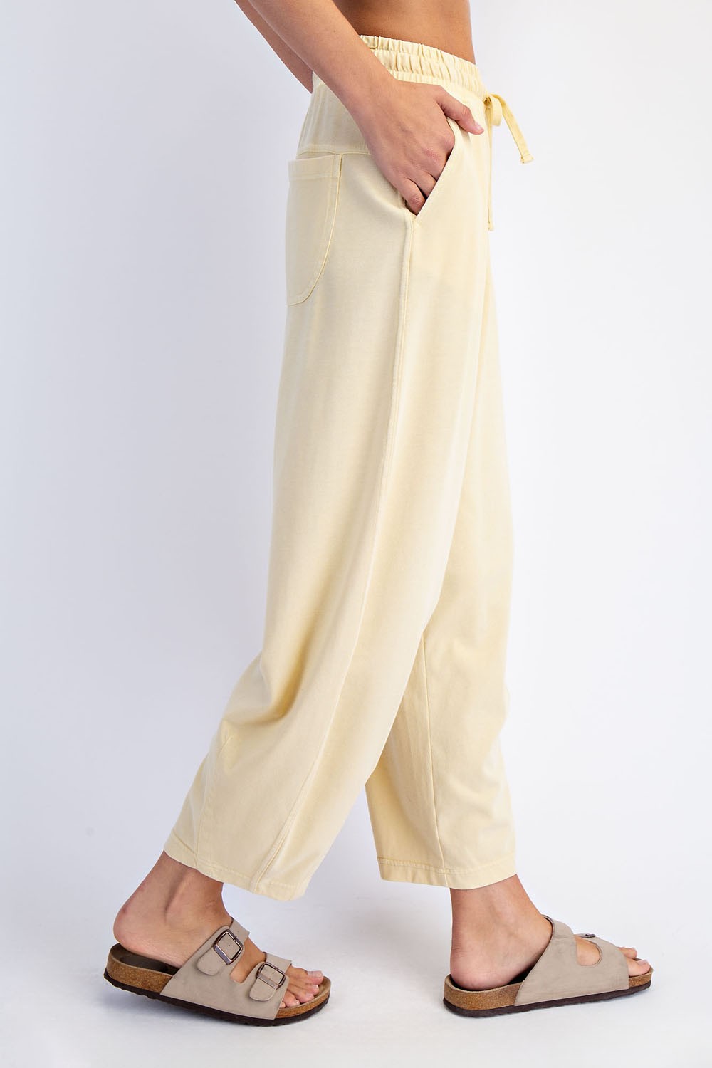 Yellow Mineral Wash Barrel Leg Lounge Pants