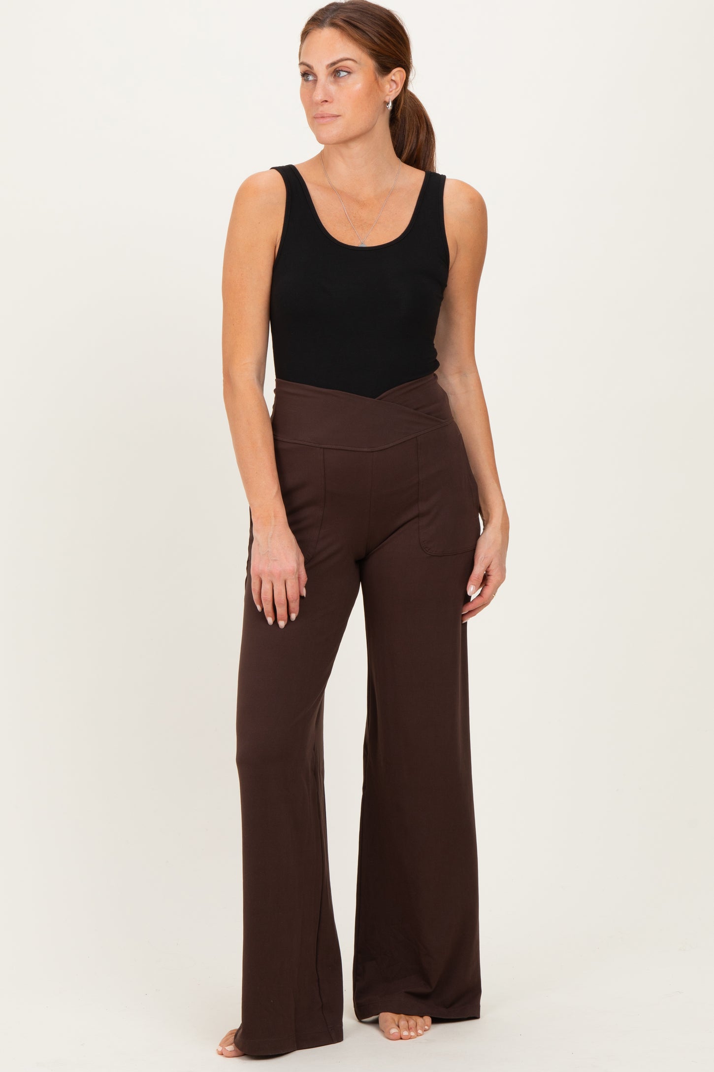 Espresso Crossover Waist Active Wide Leg Maternity Pant