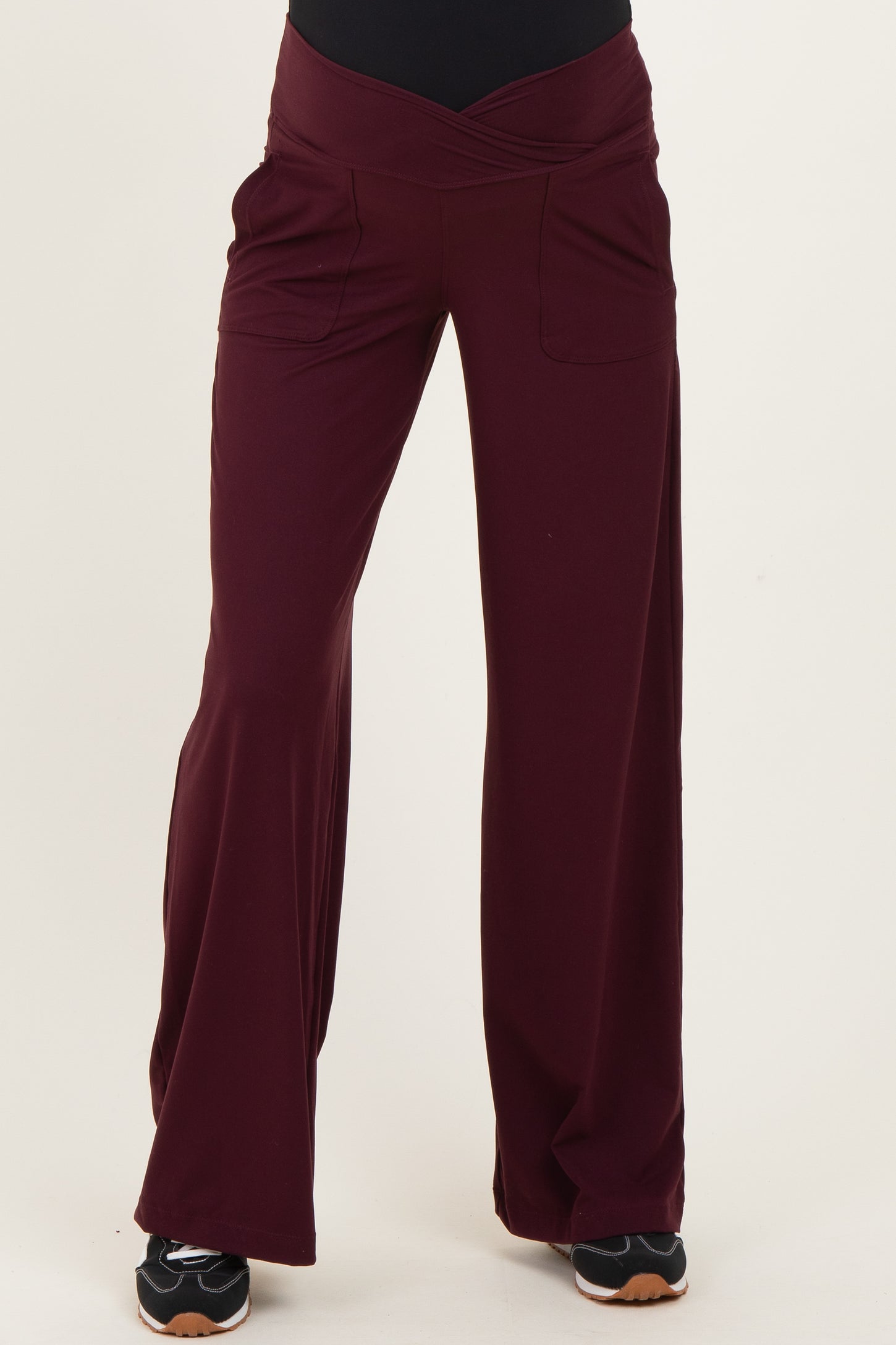 Wine Crossover Waist Active Wide Leg Maternity Pant