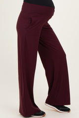 Wine Crossover Waist Active Wide Leg Maternity Pant