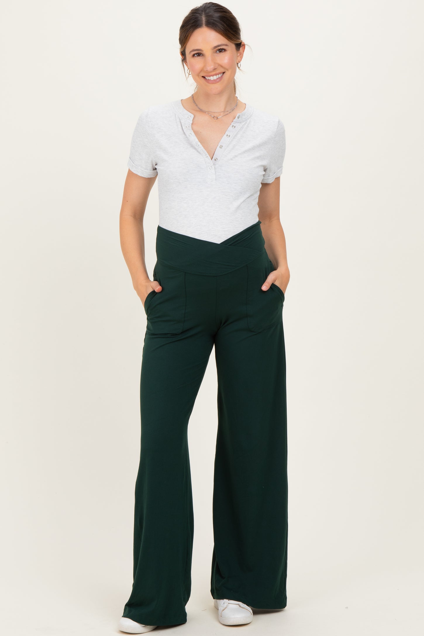 Forest Green Crossover Waist Active Wide Leg Maternity Pant