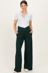Forest Green Crossover Waist Active Wide Leg Maternity Pant