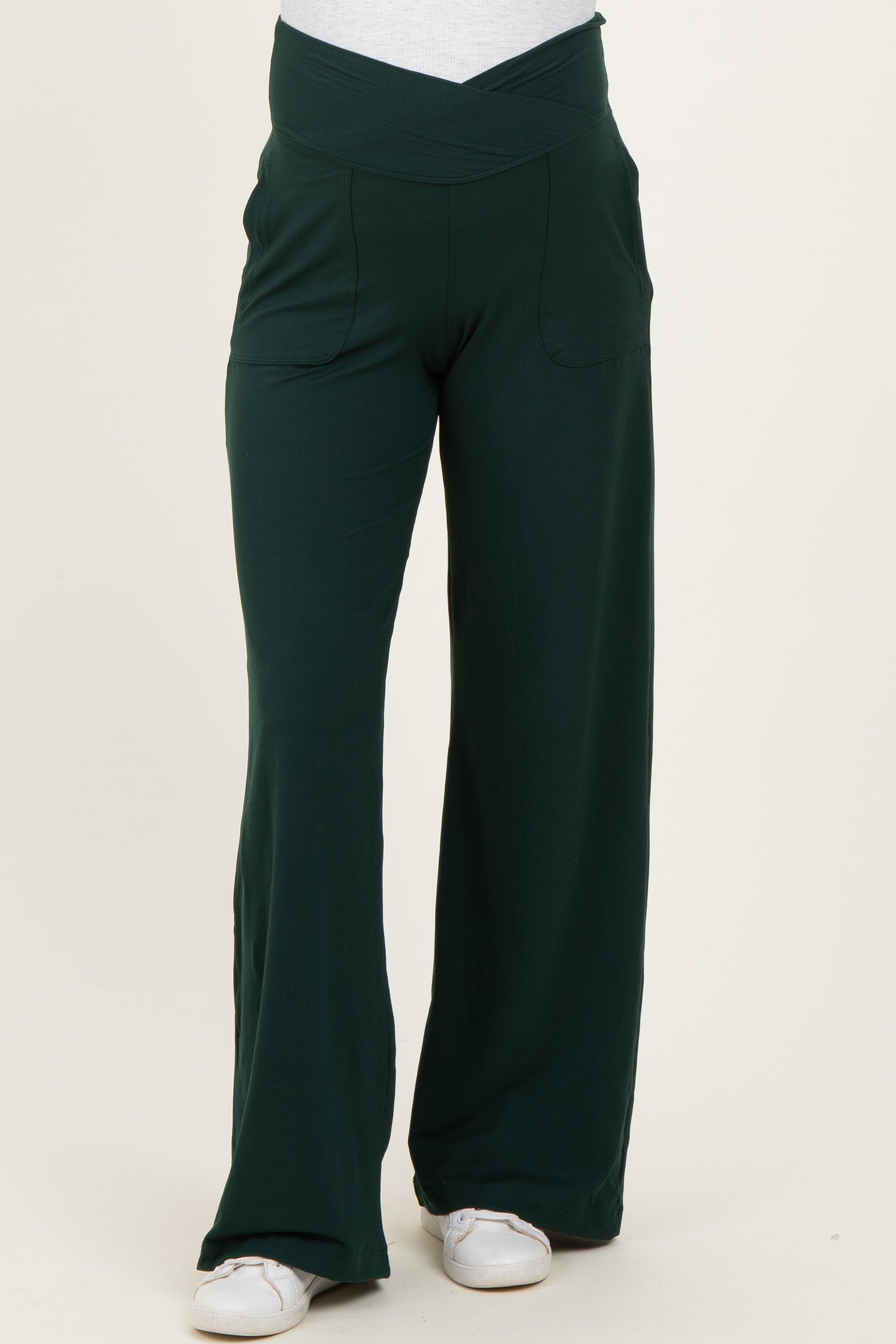 Forest Green Crossover Waist Active Wide Leg Maternity Pant