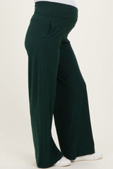 Forest Green Crossover Waist Active Wide Leg Maternity Pant