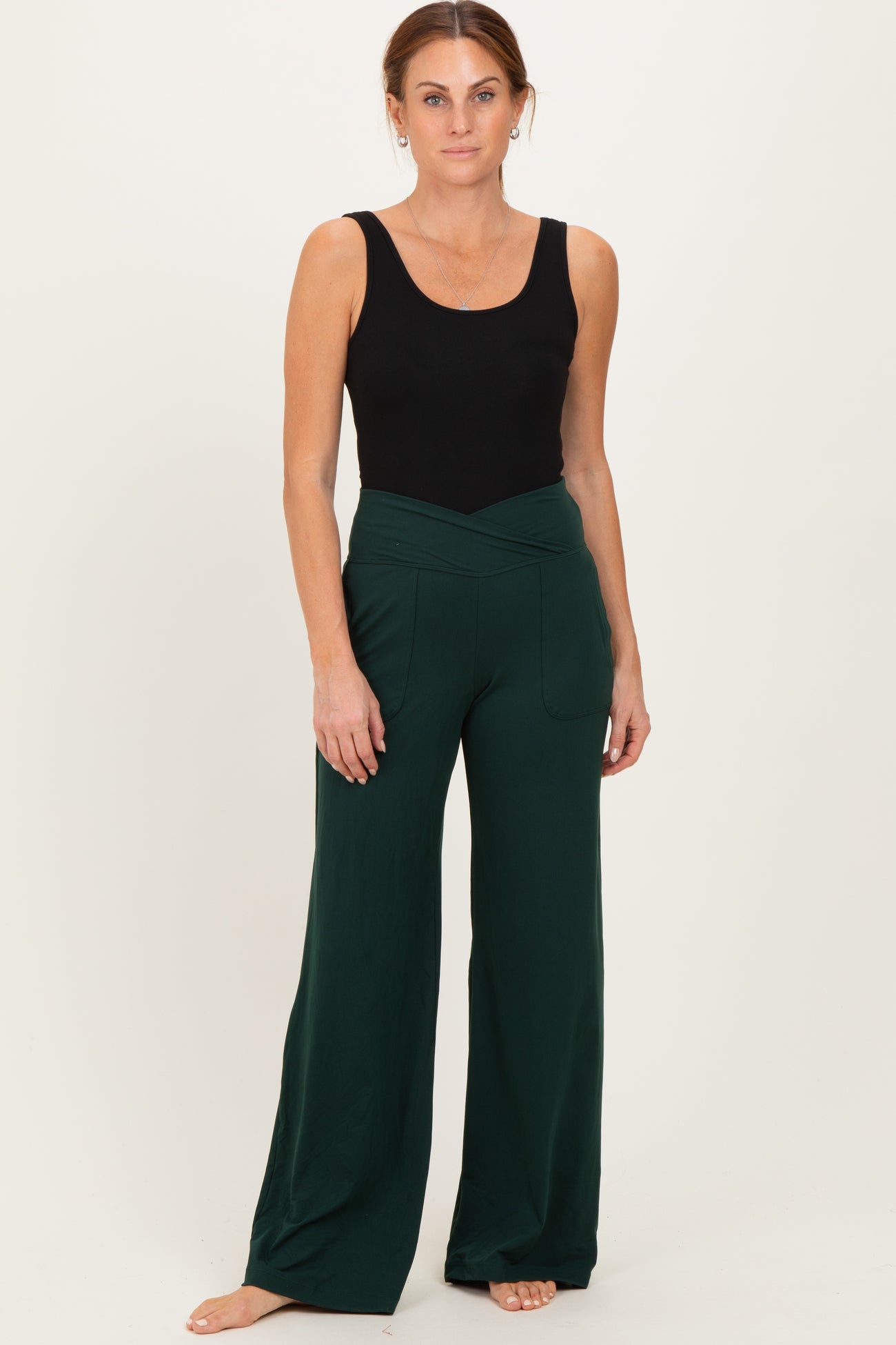 Forest Green Crossover Waist Active Wide Leg Pant