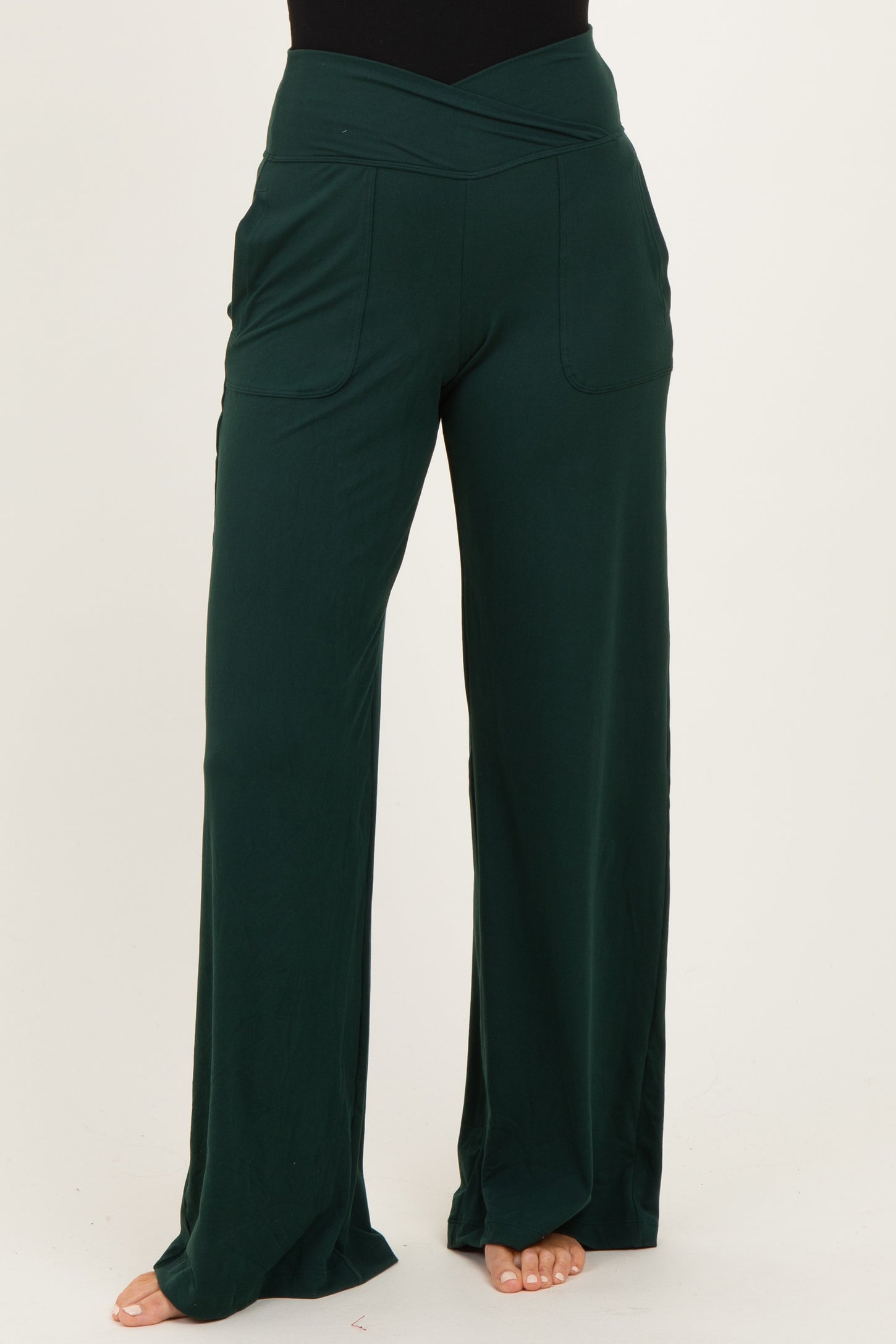 Forest Green Crossover Waist Active Wide Leg Pant