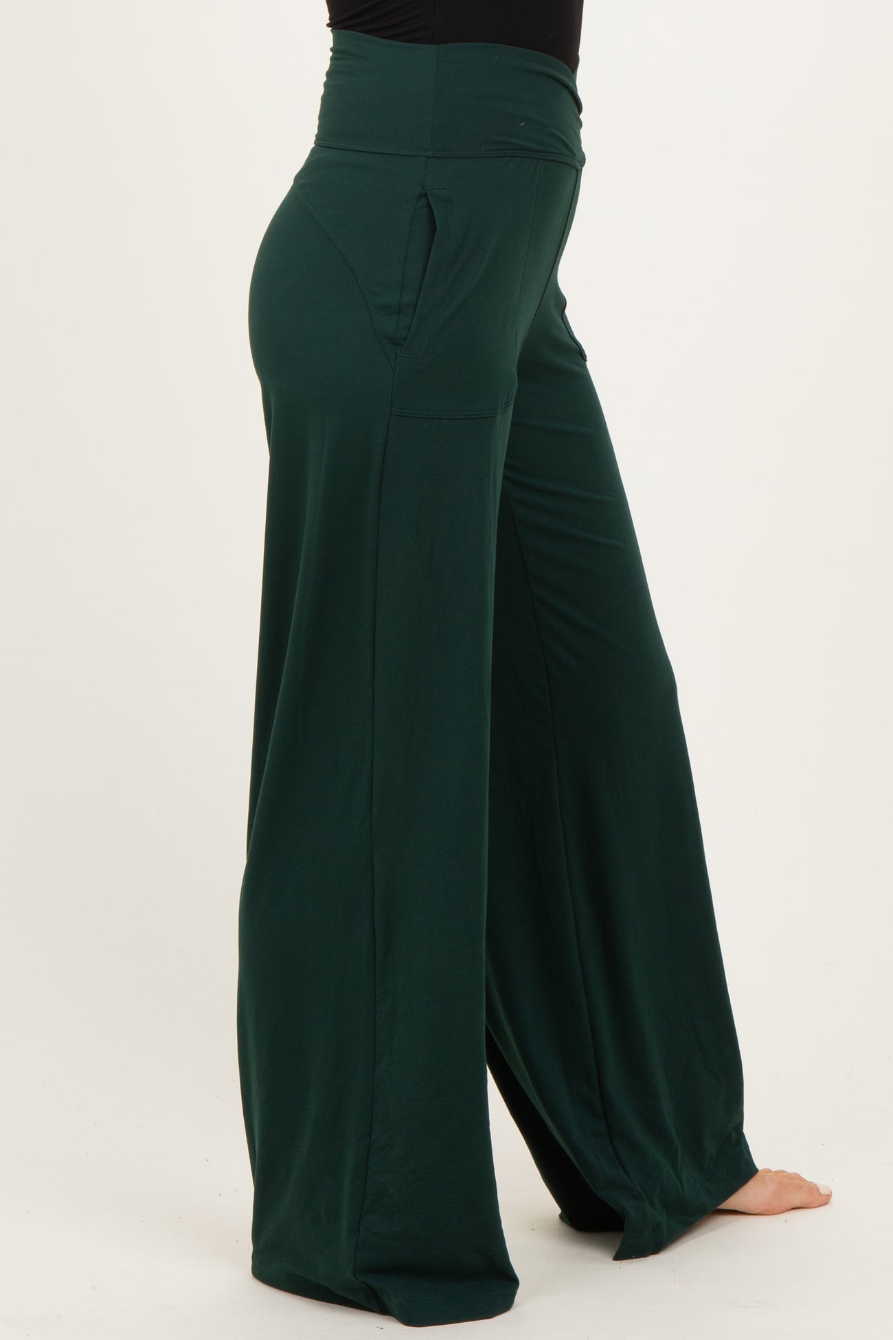 Forest Green Crossover Waist Active Wide Leg Pant