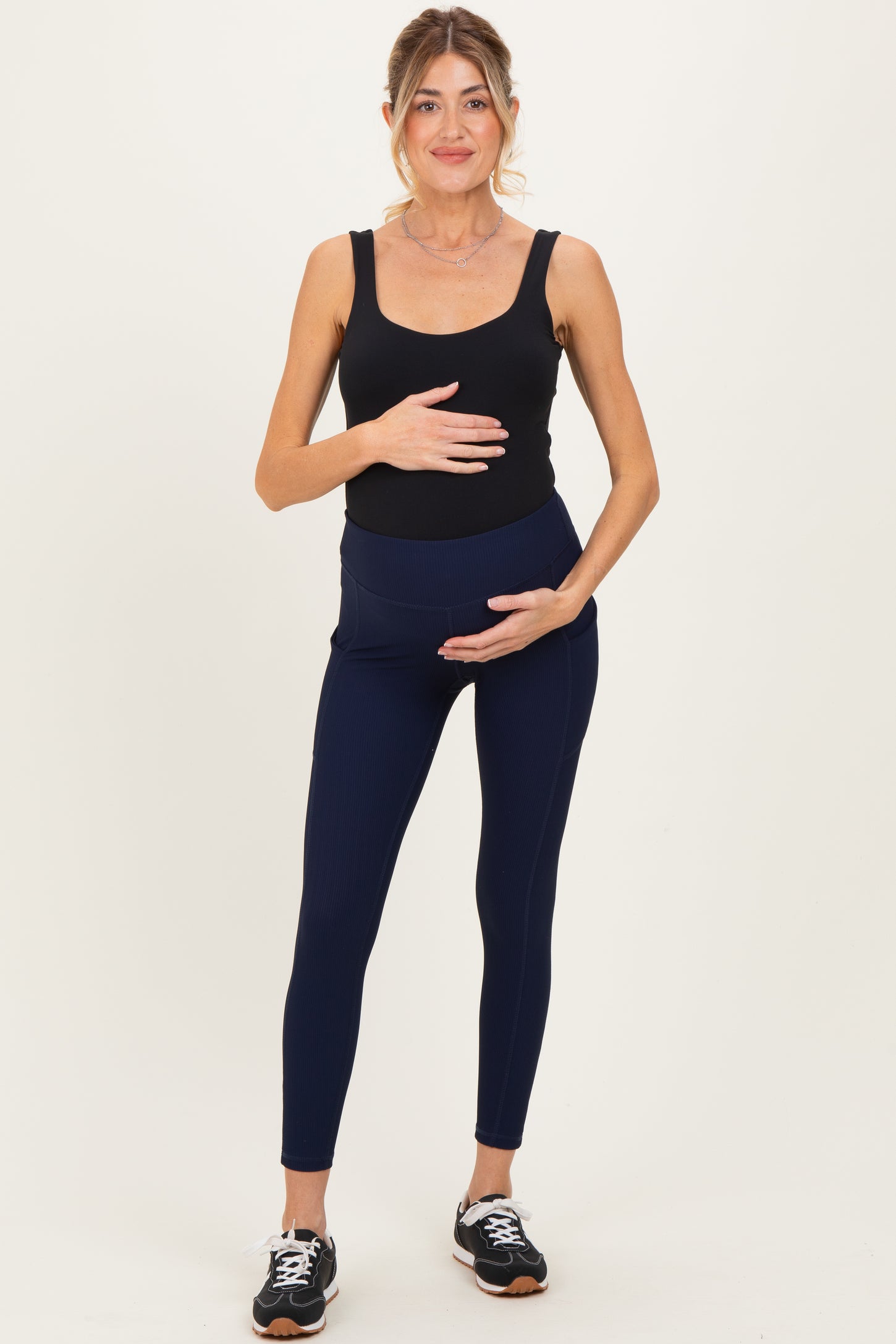 Navy Ribbed Active Maternity Legging