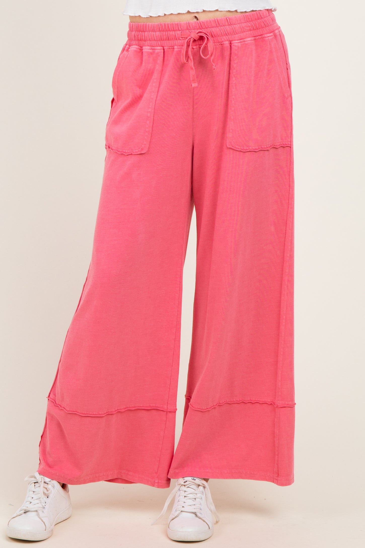 Hot Pink Mineral Wash Wide Leg Ankle Pants